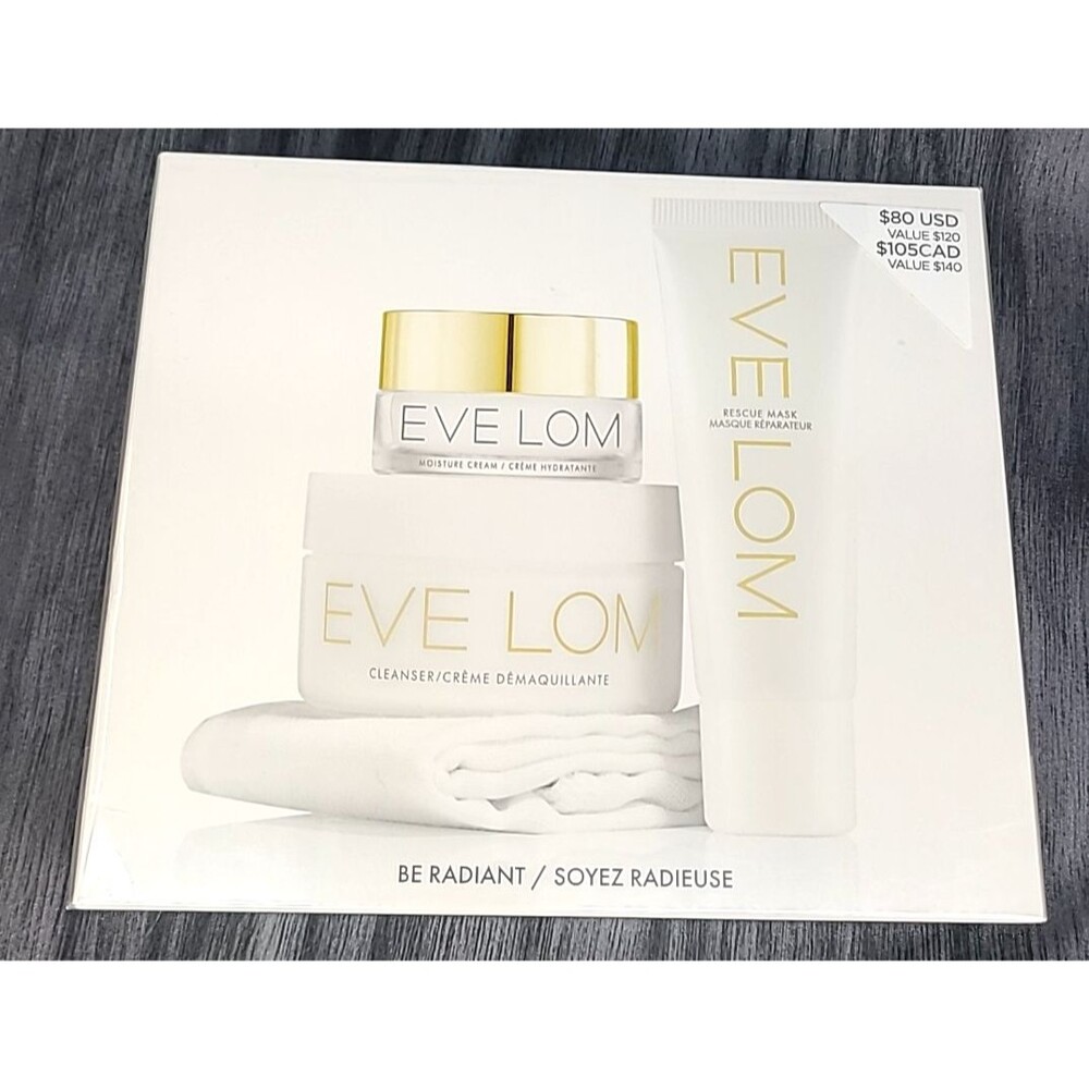 EVE LOM Be Radiant Regimen Set NEW Moisture Cream, Cleanser, Rescue Mask